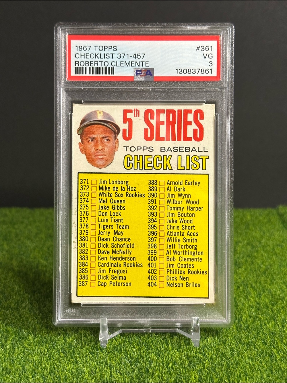 1967 TOPPS ROBERTO CLEMENTE #361 5th SERIES CHECKLIST PSA 3